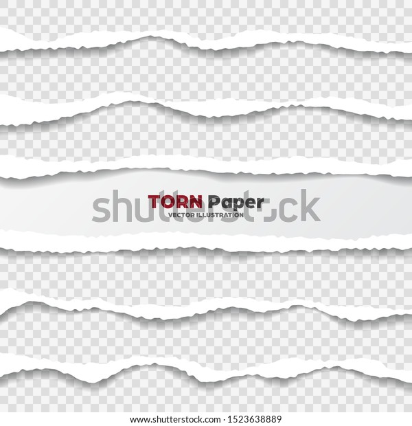 Realistic torn paper
edges collection on transparent background. White ripped paper
strips. Vector
illustration.