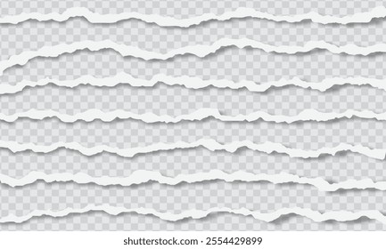 Realistic torn paper with edges isolated on transparent background. ripped paper horizontal banner with shadow decoration.vector illustration