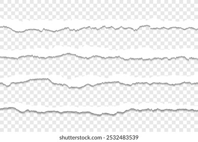 Bordas de papel rompidas realistas em um plano de fundo transparente para sobreposições de design