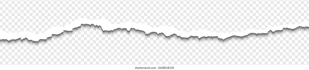 Realistic Torn Paper Edges. Ripped pieces of white paper strips. Isolated Objects For Graphic Design.