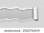 Realistic torn paper edges with rolled edge and shadows. Vector illustration.