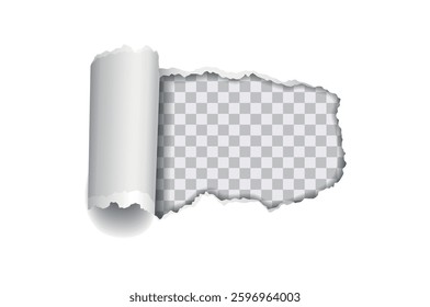 Realistic torn paper with rolled edge on transparent background - frame for your text or design