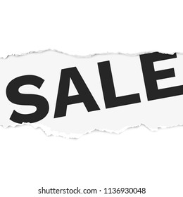 Realistic torn paper with salte text. Torn paper edge. Torn page banners for web, print, sale promo, advertising, presentation. Vector illustration