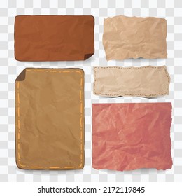 Realistic torn paper scrap vector illustration. Brown paper collection