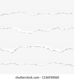 Realistic torn paper set with ripped edges, space. Torn paper edge. Vector illustration