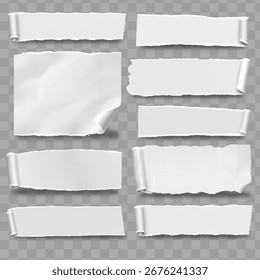 Realistic Torn Paper Strips Collection Isolated on Transparent Background