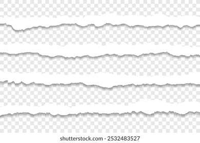 Tiras de papel rasgadas realistas con el fondo transparente para el diseño en capas