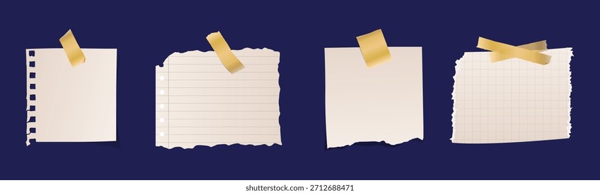 Vector de papel rasgado realista con cinta para notas y mensajes. Vector
