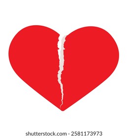 Realistic torn piece, sheet of paper. Frame, text box, torn sticker, broken red heart Valentine's Day for banner, collage, notes. Blank template. Isolated on transparent background Vector EPS 10
