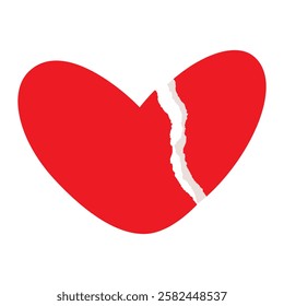 Realistic torn piece, sheet of paper. Empty textbox, frame ragged sticker, broken red heart Valentine's Day for banner, collage, notes. Blank template. Isolated on transparent background Vector EPS 10