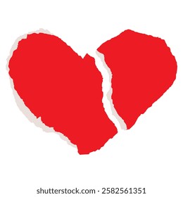 Realistic torn piece, sheet of paper. Blank text box, frame, ragged tag, broken red heart Valentine's Day for banner, collage, notes. Empty template. Isolated on transparent background Vector EPS10