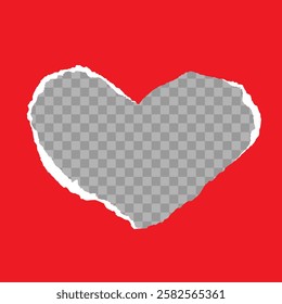 Realistic torn piece, sheet of paper in the shape of heart of different shapes. Frame, text box for Valentine's day for banner, flayer, wallpaper. Romantic blank template for wedding. Flat vector EPS
