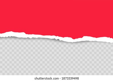 Realistic torn red paper on transparent background. Torn a half sheet of horizontal. Background for design advertising banners.