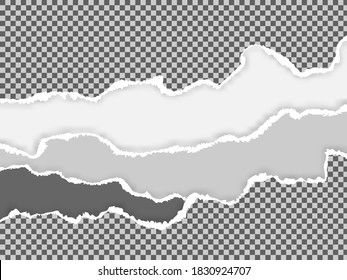 Realistic torn, ripped paper sheets with shadows. Ragged pieces of notebooks, horizontal background. Vector illustration of banner template for design or advertisement with place for text