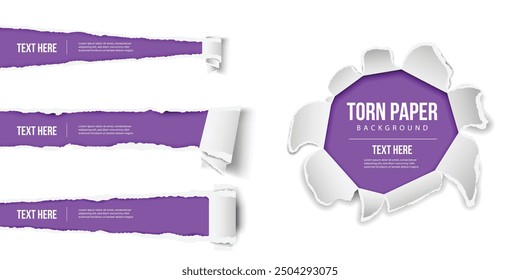 Realistic torn ripped paper strip vector design for social media banners, post