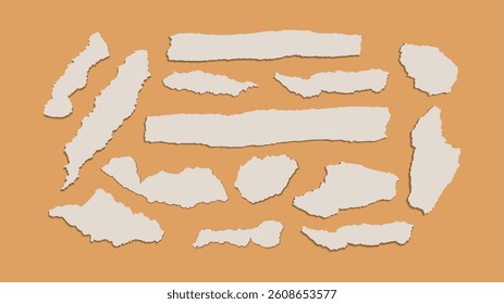 Realistic Torn or Ripped Paper Strip Set with Grunge Edges. Vector Isolated Torn Notebook Empty Page, Scrap Note with Damaged Border. Sticky Scrapbook Newspaper Clip Art Banners