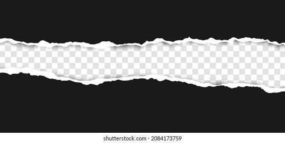 Realistic, Torn, Ripped Strip Of Dark Grey Paper With A Light Shadow On A Transparent Background. Torn Cardboard.