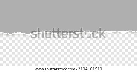Realistic, torn, ripped strip of grey paper with a light shadow on a transparent background. Torn cardboard.
