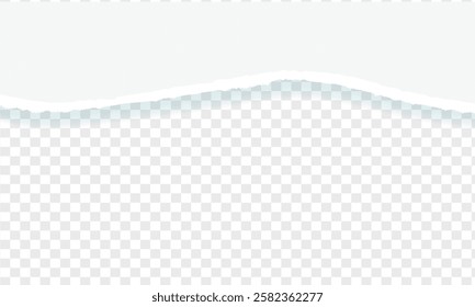 Realistic, torn, ripped vertical strip of grey paper with a light shadow on a transparent background. Torn cardboard, Seamless realistic torn paper edges with shadow, ragged Hole torn in ripped paper