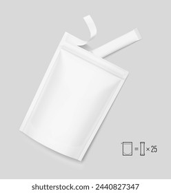 Realistic torn stand up pouch bag  with stick mockup set. Vector illustration isolated on white background. Can be use for template your design, presentation. EPS10.