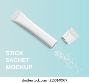 Realistic torn stick mockup. Possibility use for sugar, granulated, powder products. Vector illustration. EPS10.	