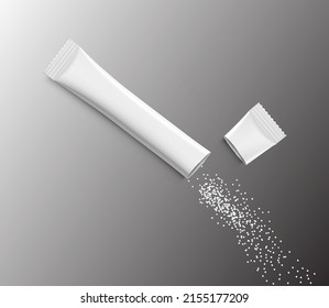 Realistic torn stick mockup. Possibility use for sugar, granulated, powder products. Vector illustration. EPS10.	