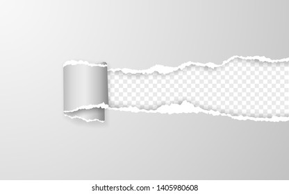 Realistic torn and twisted paper strip. Torn paper edge. Vector illustration.