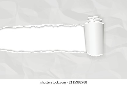 Realistischer zerrissener und verdrehter Papierstreifen. Papierrand gedreht. Krumpelpapier.