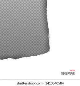 Realistic torn white corner of paper isolated on transparent background. Vector illustration.