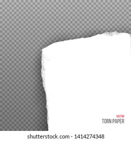 Realistic torn white corner of paper isolated on transparent background. Vector illustration.
