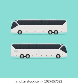 A realistic tourist bus on two sides isolated on a light background. No gradients. Vector illustration.