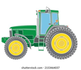 Realistic tractor in profile on a white background. Agricultural tractor - transport for the farm.Vector illustration.