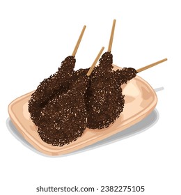 Realistic traditional food or market snack called chicken thigh donut with chocolate sprinkles on the plate