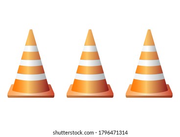 Realistic traffic cones set isolated on white background