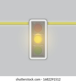 Realistic traffic foggy lamp on a pole with only yellow lamp glowing, vector illustration