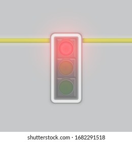 Realistic traffic foggy lamp on a pole with only red lamp glowing, vector illustration