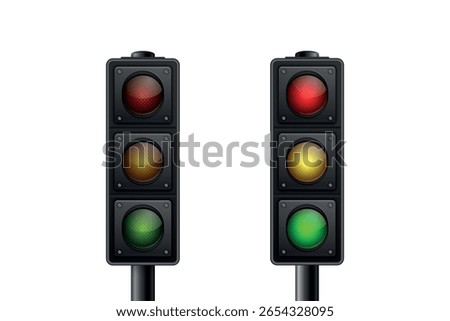 Realistic Traffic Light, Vector Illustration. Traffic Signal Vector Icon with Red, Yellow, Green Lights. Road Sign, Safety Signal, Stoplight Graphic, Street Light Vector for City and Road Design