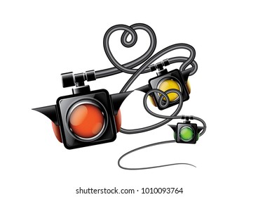 Realistic traffic lights, cartoon art isolated on white background,design concept for start up, business solutions,development and innovation, creativity, icon, Vector,eps10