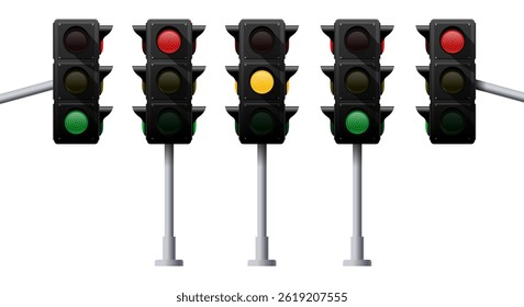 realistic traffic lights with glowing   lights  set vector illustration