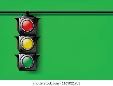 Realistic traffic lights isolated on green background,design concept for start up, business solutions,development and innovation, creativity, icon, Vector,eps10