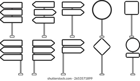 Realistic Traffic Sign line art Icon set.Realistic Road Signs Indicating Height Restrictions and Clearance Warning, Displayed on Metal Pole.sign for information of road direction, map, text or banner.
