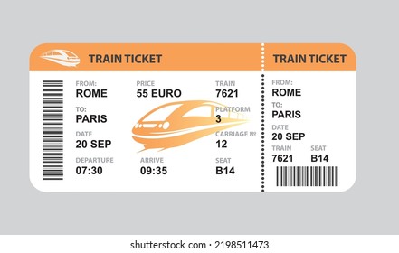 Realistic train ticket, vector, icon illustration.