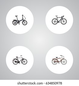 Realistic Training Vehicle, Journey Bike, Cyclocross Drive And Other Vector Elements. Set Of Bicycle Realistic Symbols Also Includes Cruise, Bike, Cyclocross Objects.