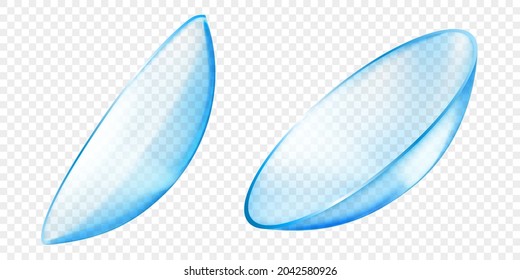 Realistische, transparente Kontaktlinsen in hellblauer Farbe einzeln auf transparentem Hintergrund