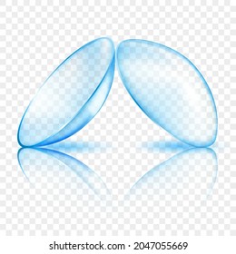 Realistic translucent contact lenses in light blue color, isolated on transparent background