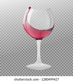 Realistic transparency wineglass with splash. Vector illustration isolated on white background. EPS10.