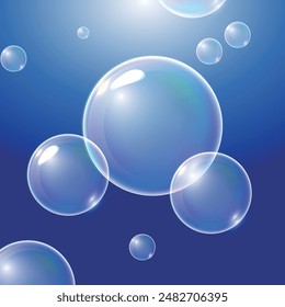 Realistic transparent  3d bubbles underwater . Soap bubbles vector illustration