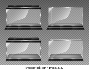 Realistic transparent aquarium set. Vector illustration isolated on transparent background
