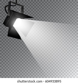 Realistic Transparent Background Spotlights. Light Effect. Scene, Studio, Show. Isolated Vector Illustration.