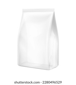Realistic transparent bag isolated on white background. Half side view. Vector illustration. Can be use for template your design, presentation, promo, ad. EPS 10.